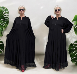 Haniya viscose A-lijn jurk met inzet van tule/ stretch/zwart