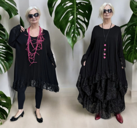 AKH oversized viscose A-lijn tuniek met glitter KANT stretch