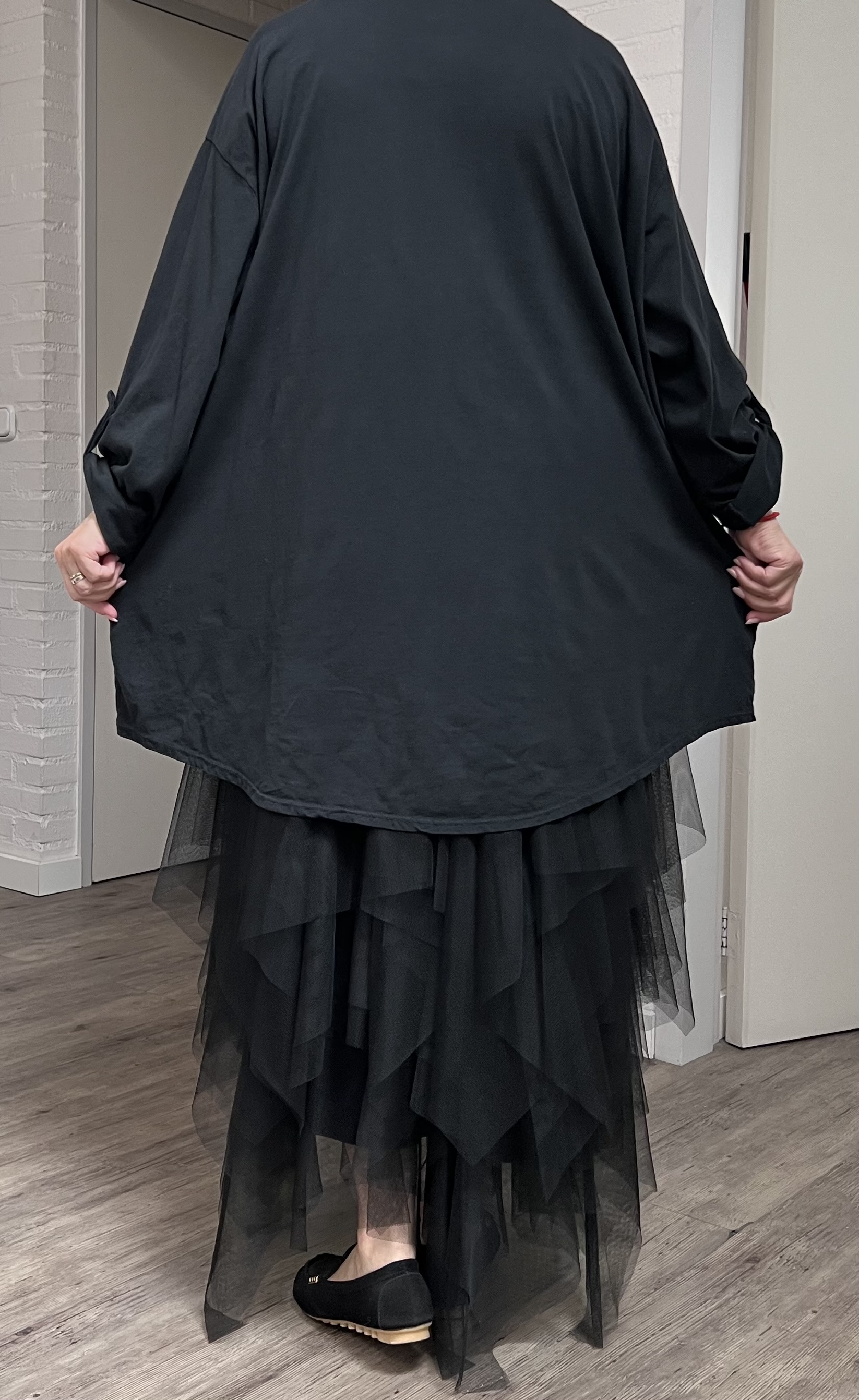 ITALIA MODA  oversized katoen top apart stretch zwart