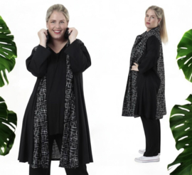 AKH oversized viscose A-lijn blazer/vest/jas apart  zwart/wit/stretch