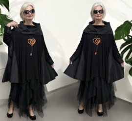 AKH oversized jersey viscose A-lijn tuniek met col zwart apart  stretch
