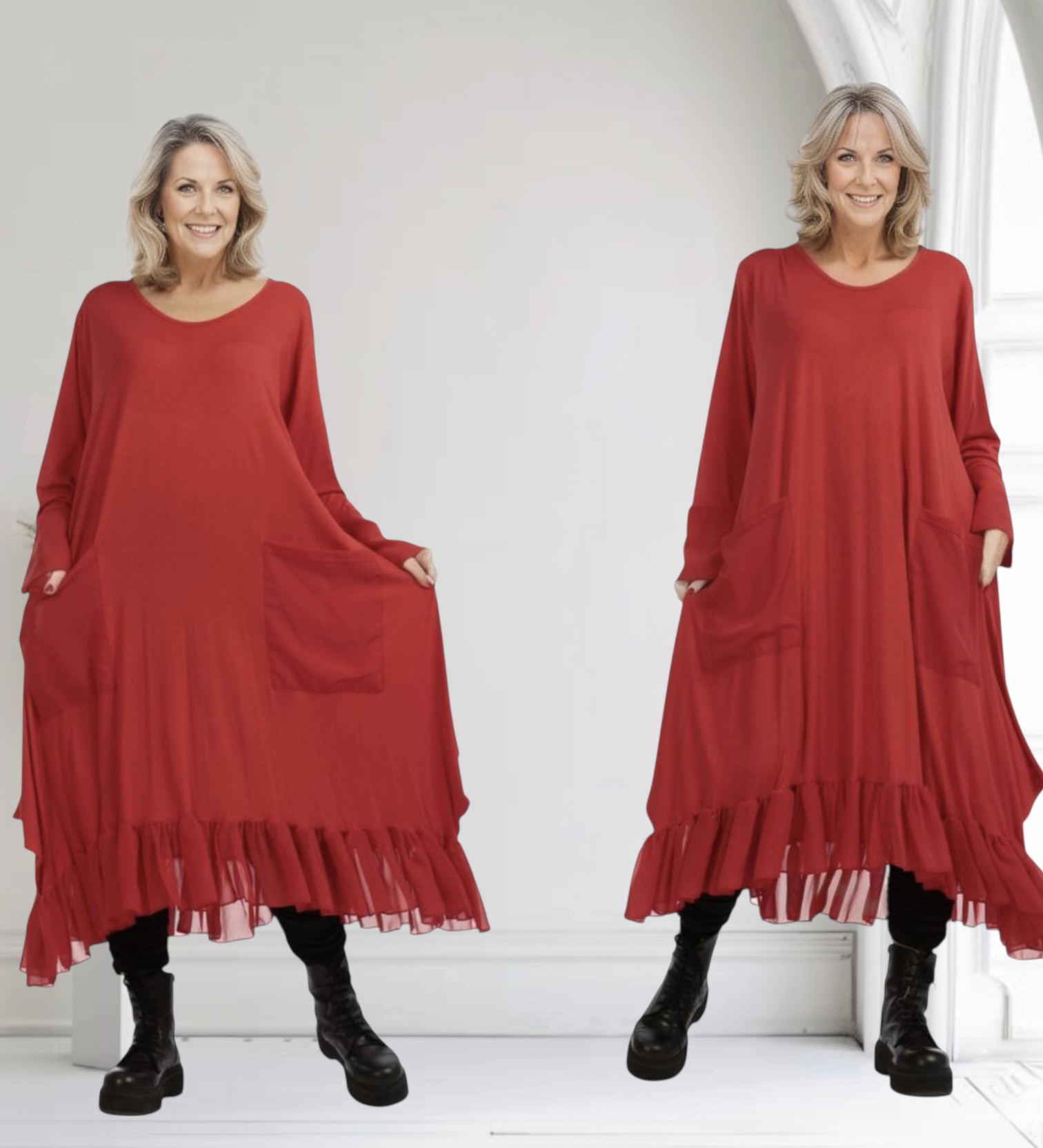 AKH viscose A-lijn jurk met chiffon stof apart stretch