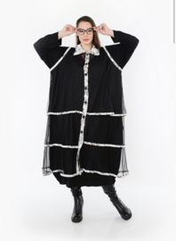 AKH oversized mouwloos vest/tuniek van stretch tule kwaliteit/zwart/wit