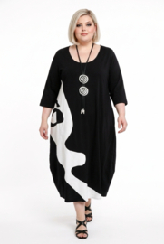 KEKOO design katoen A-lijn jurk zwart/lichtgrijs stretch