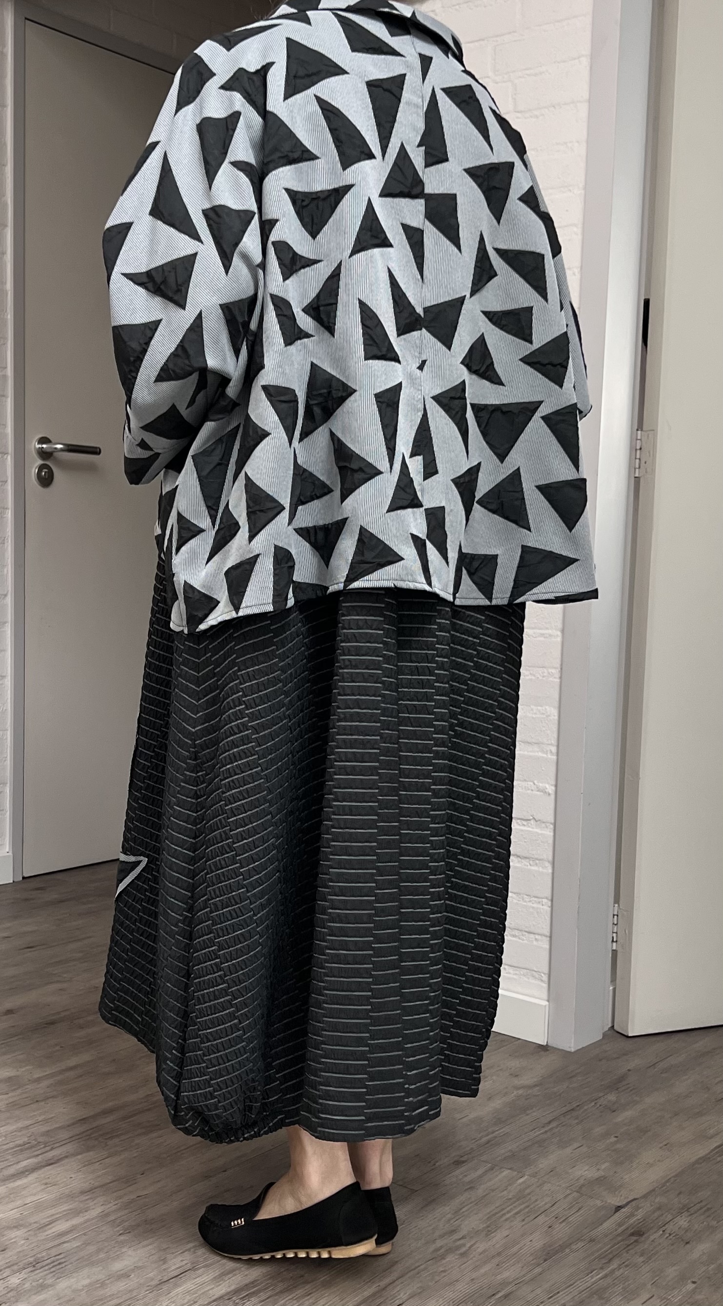 Zedd Plus A-lijn jurk + blazer  stretch zwart/grijs