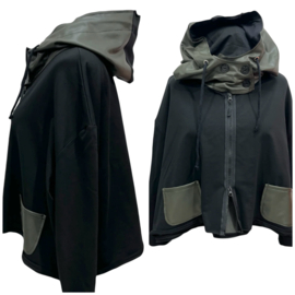 Vincenzo Allocca oversized katoen blazer met inzet van eco leder/aparte/stretch/zwart