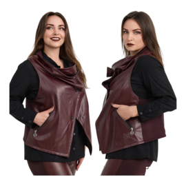 KEKOO design viscose korte mouwloze blazer met inzet van eco leder stretch