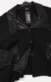 AKH oversized A-lijn korte blazer/vest  zwart stretch