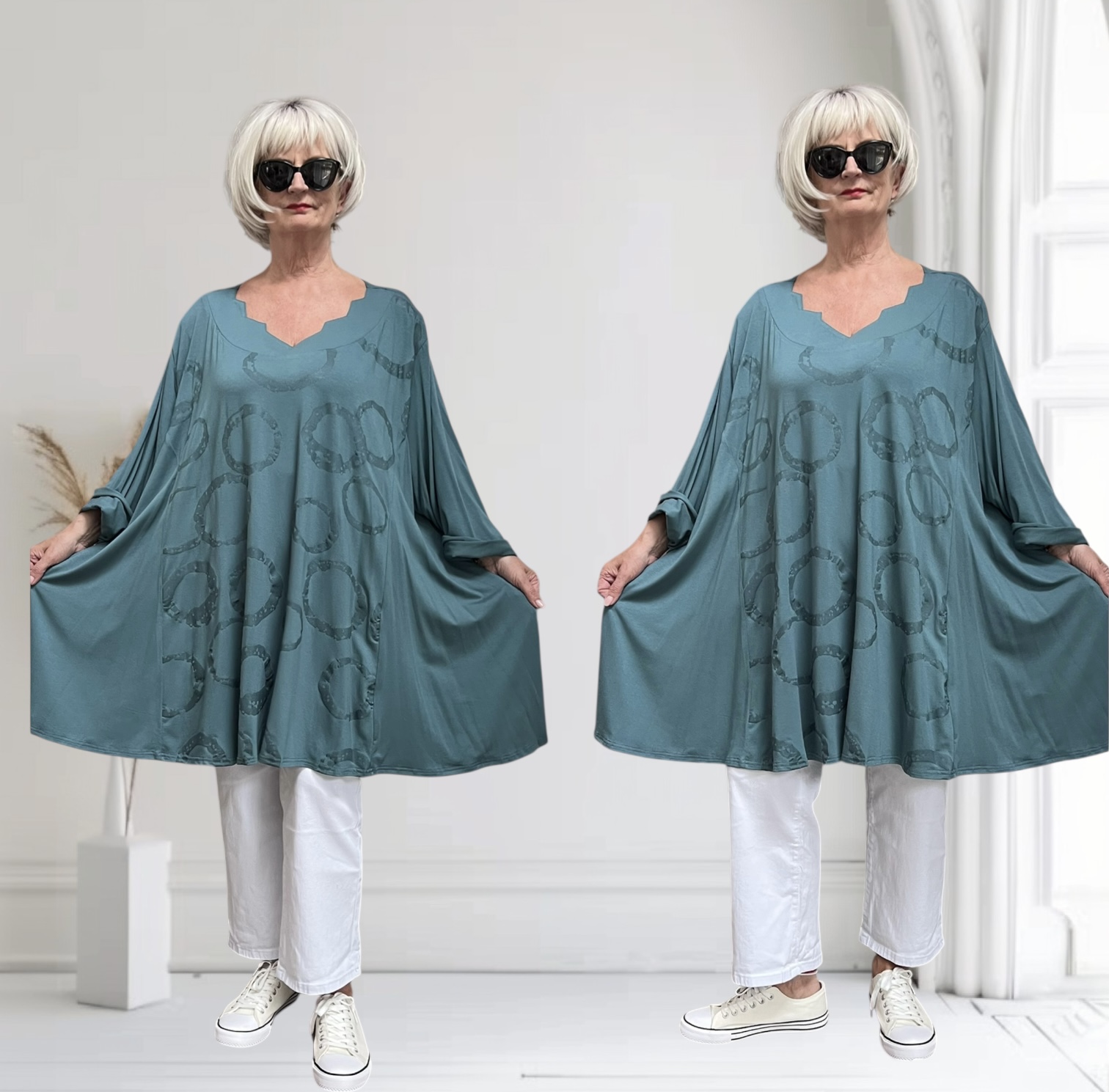 New Jersey oversized viscose A-lijn tuniek met aparte decolleté / stretch
