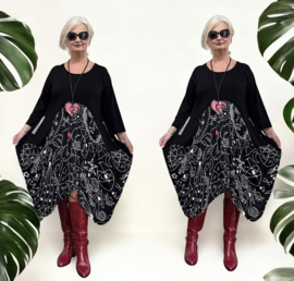 Vincenzo Allocca oversized katoen A-lijn jurk apart zwart stretch