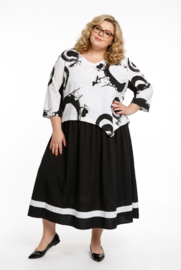 SINNE design.. A-lijn viscose jurk zwart/wit