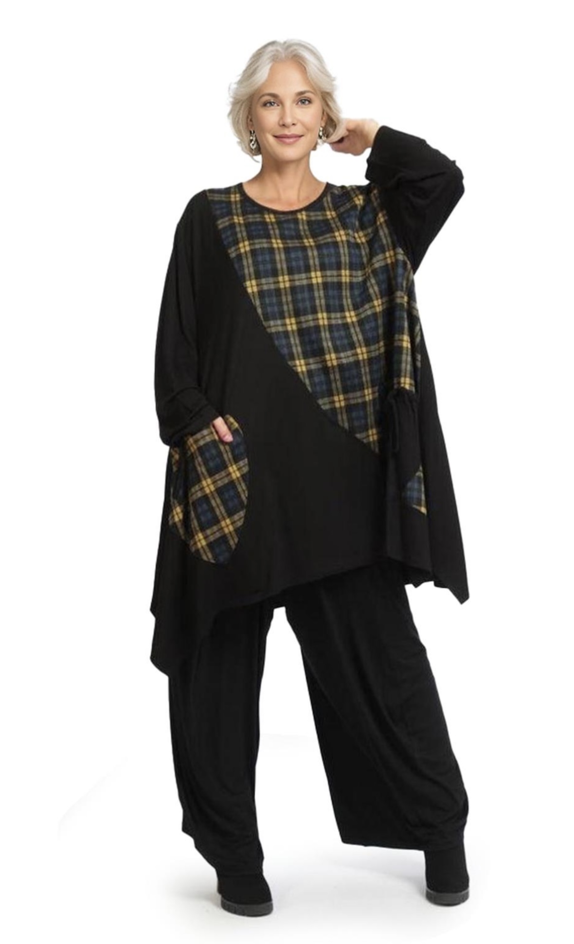 AKH oversized viscose jersey A-lijn tuniek apart stretch zwart