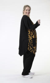 AKH oversized tricot viscose mix A-lijn tuniek apart stretch zwart/geel