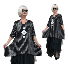 AKH viscose A-lijn tuniek met zakken apart stretch zwart/wit