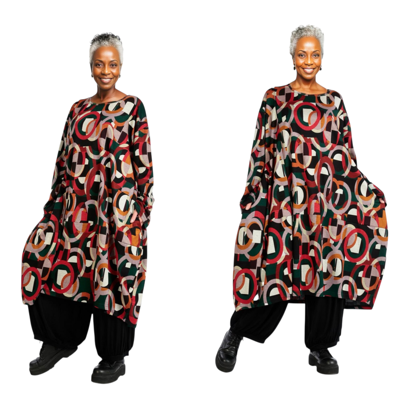 AKH oversized viscose mix A-lijn jurk/tuniek apart stretch
