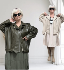 NEW COLLECTION oversized  eco leder jas met ritssluiting  stretch  /in meerdere kleuren