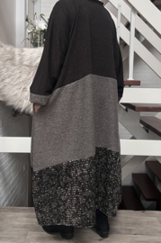 Joulie Collection oversized katoen jersey tricot A-lijn jurk met zakken apart stretch  (extra groot)bruin