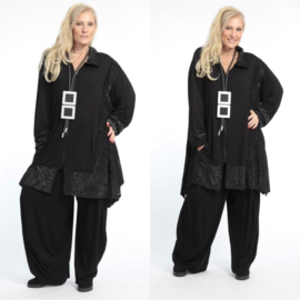 AKH oversized viscose A-lijn blazer/vest met rits  zwart stretch