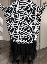 AKH oversized viscose A-lijn tuniek apart stretch zwart/wit