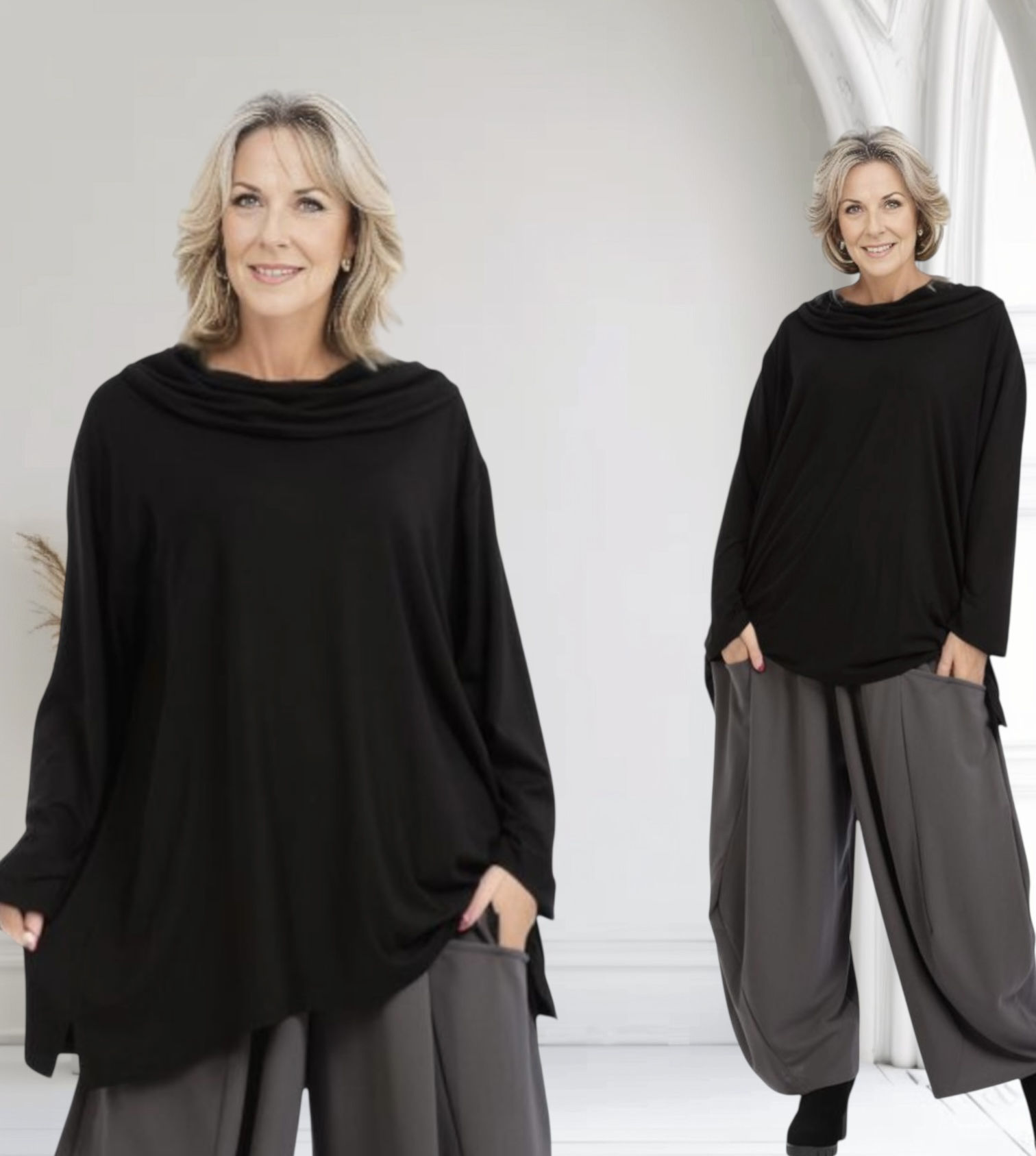 AKH oversized viscose jersey A-lijn tuniek met col apart stretch zwart