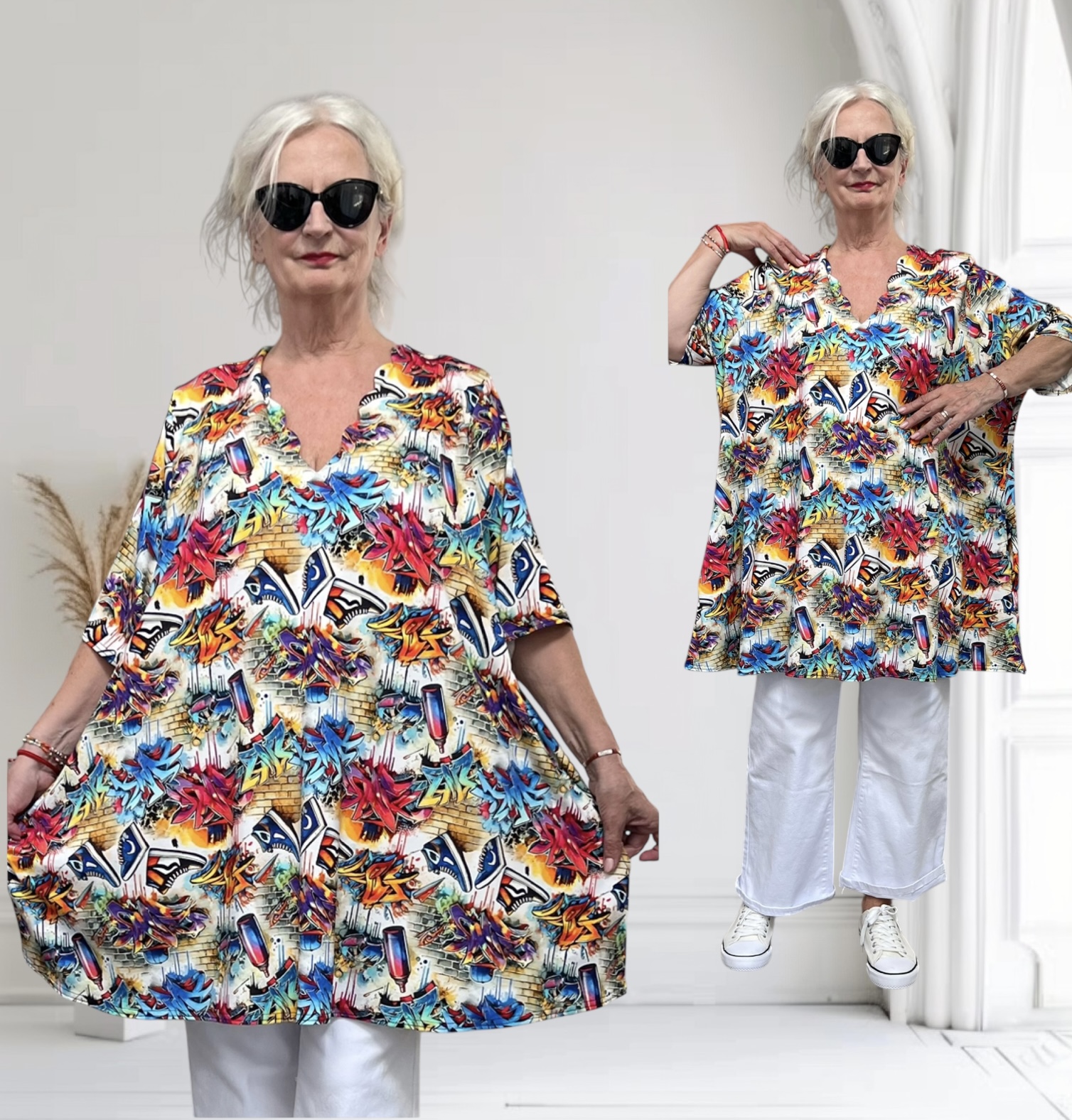 Naveed oversized viscose A-lijn tuniek met aparte decolleté /stretch
