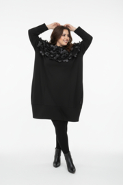 Vincenzo Allocca oversized katoen A-lijn tuniek met tule bloemenkraag apart zwart