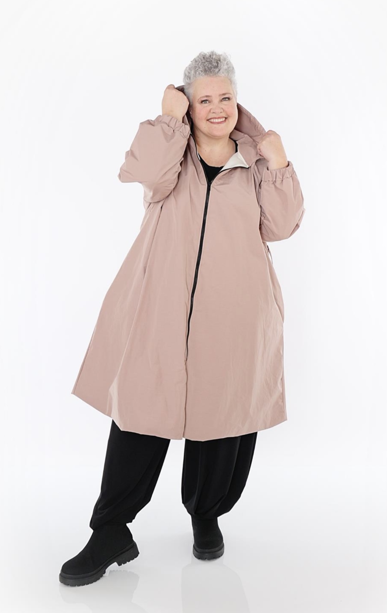 AKH oversized tafta memory/katoen mix tussenjas met capuchon / gevoerd