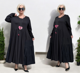 SASHA  oversized katoen A-lijn jurk stretch zwart