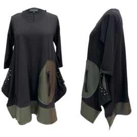 Vincenzo Allocca oversized katoen A-lijn tuniek met inzet van eco leder/aparte/stretch