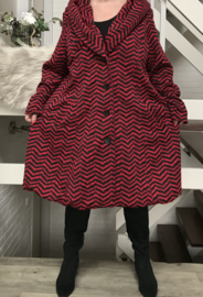 New Jersey  A-lijn jas/mantel met capuchon /gevoerd stretch rood/zwart