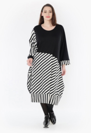 AKH oversized viscose jersey ballon jurk  apart/stretch zwart/wit