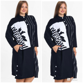LA VELINA oversized viscose jersey jurk stretch/ zwart/wit