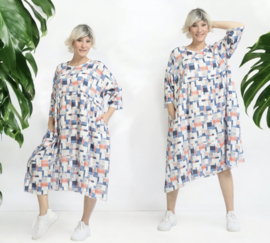 AKH oversized viscose/linnen A-lijn jurk/tuniek met zakken apart 