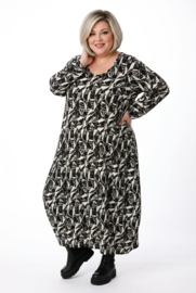 AKH oversized viscose mix ballon jurk apart stretch zwart /wit