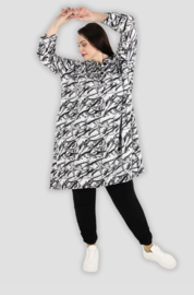 AKH oversized viscose A-lijn blouse/tuniek zwart/wit  apart