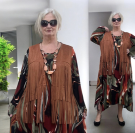 ITALIA  oversized vest met franjes gemaakt van eco suède stof