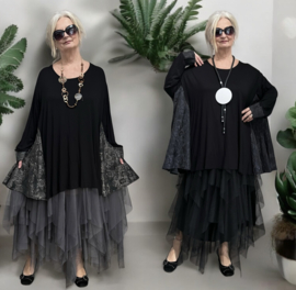 AKH oversized jersey viscose A-lijn tuniek apart  stretch zwart /in meerdere kleuren