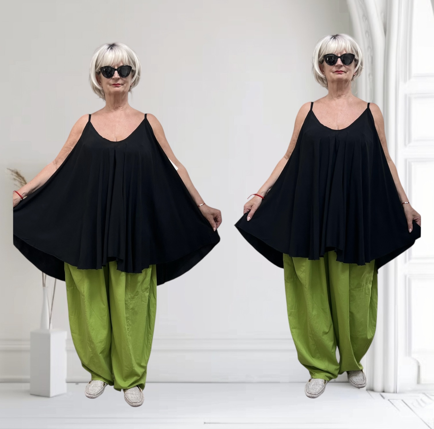 ITALIA oversized viscose A-lijn zomer top zwart