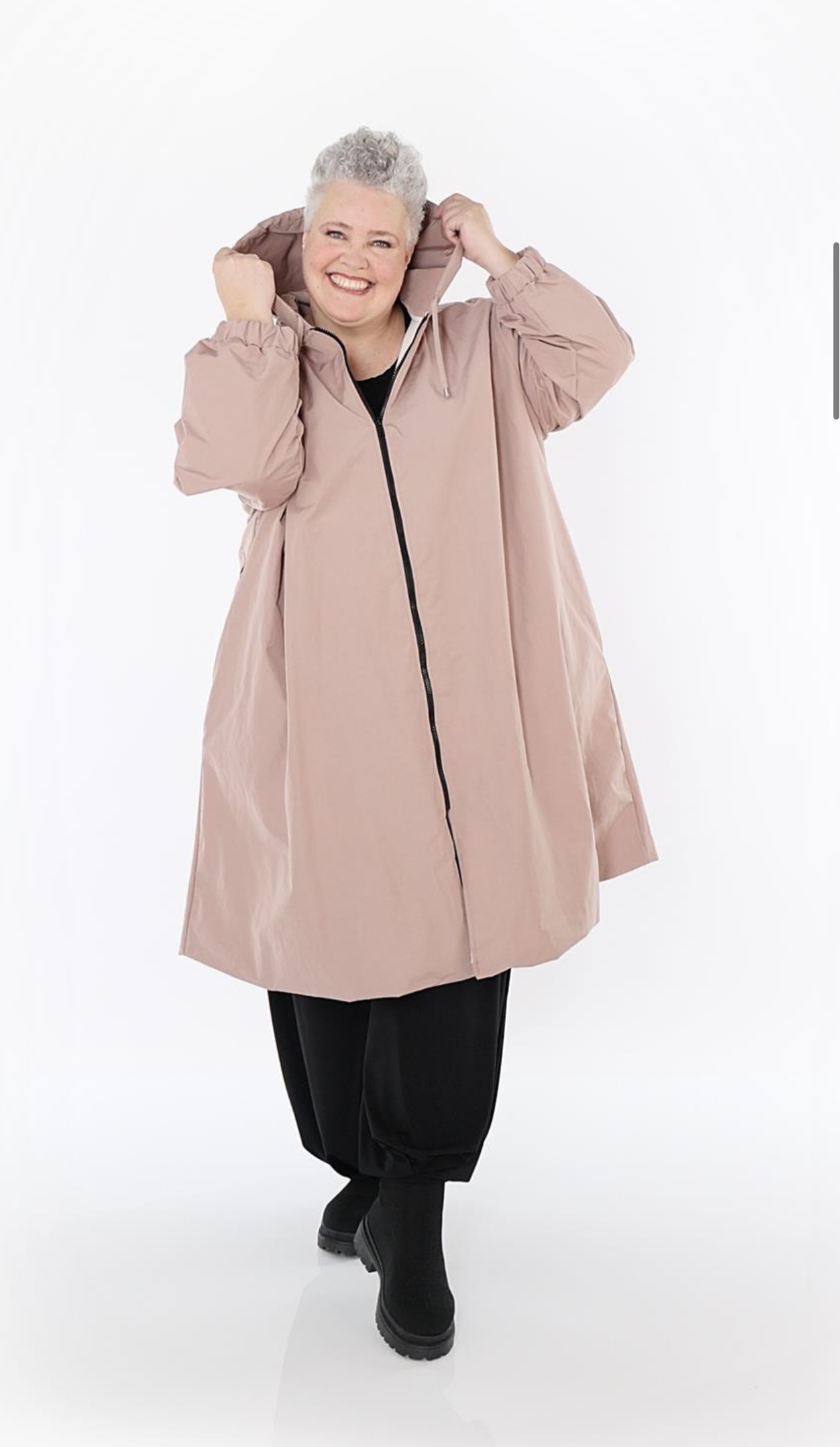 AKH oversized tafta memory/katoen mix tussenjas met capuchon / gevoerd