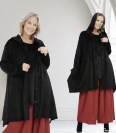 AKH oversized A-lijn flueel blazer met capuchon  /stretch zwart