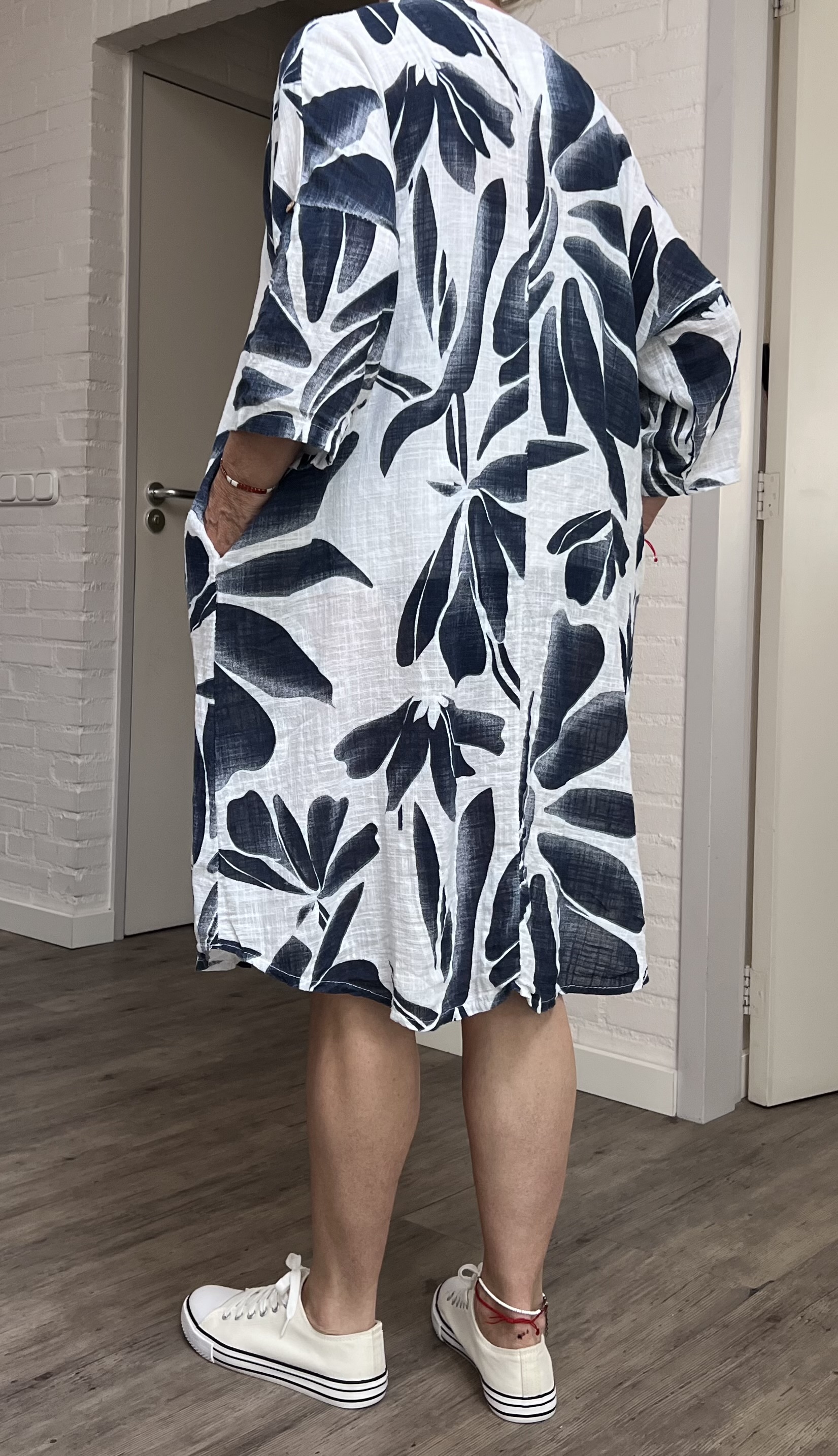 ITALIA  katoen tuniek/jurk met zakken wit/blauw