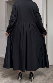 SASHA  oversized katoen A-lijn jurk stretch zwart