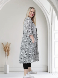AKH oversized viscose A-lijn jurk met zakken apart  zwart/wit/stretch