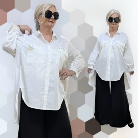 ITALIA oversized katoen A-lijn blouse/hemd met steentjes