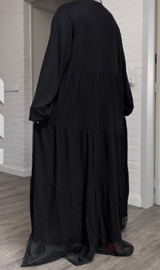 Haniya viscose A-lijn jurk met inzet van tule/ stretch/zwart