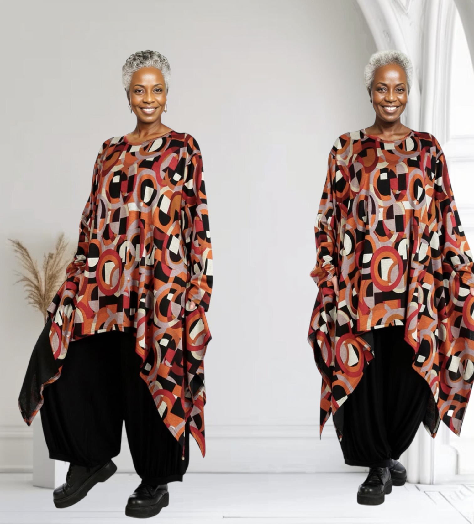 AKH viscose asymmetrisch oversized jersey A-lijn tuniek/top met zakken apart stretch