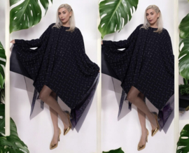 ITALIA Style oversized tuniek/jurk versierd met kleine steentjes/gevoerd met tule/ zwart /stretch