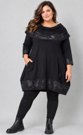 Vincenzo Allocca oversized katoen A-lijn tuniek met lakverf kraag /stretch/zwart