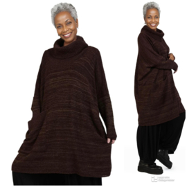 AKH gebreide zacht bouclé oversized tuniek/jurk  apart stretch chocoladebruin