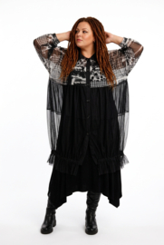 AKH oversized viscose/katoen blouse met inzet van tule apart stretch /zwart/wit